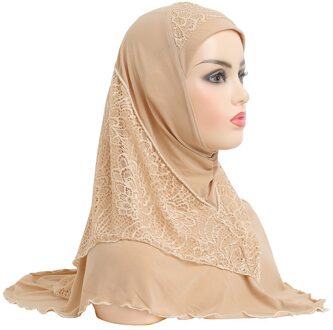 H126 Medium Size 70*60Cm Moslim Amira Hijab Met Kant Pull Op Islamitische Sjaal Head Wrap bid Sjaals beige