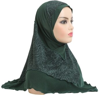 H126 Medium Size 70*60Cm Moslim Amira Hijab Met Kant Pull Op Islamitische Sjaal Head Wrap bid Sjaals donker groen