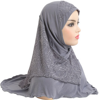 H126 Medium Size 70*60Cm Moslim Amira Hijab Met Kant Pull Op Islamitische Sjaal Head Wrap bid Sjaals grijs