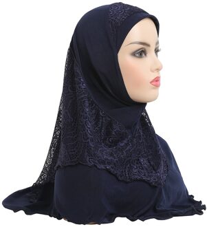 H126 Medium Size 70*60Cm Moslim Amira Hijab Met Kant Pull Op Islamitische Sjaal Head Wrap bid Sjaals marine blauw