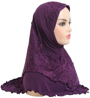 H126 Medium Size 70*60Cm Moslim Amira Hijab Met Kant Pull Op Islamitische Sjaal Head Wrap bid Sjaals paars
