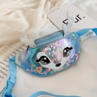 # H30 Kids Kinderen Taille Tas Meisjes Leuke Cartoon Crossbody Tassen Taille Pack Mooie Elanden Print Pu Leer Borst Zak sac Banane blauw