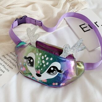 # H30 Kids Kinderen Taille Tas Meisjes Leuke Cartoon Crossbody Tassen Taille Pack Mooie Elanden Print Pu Leer Borst Zak sac Banane paars