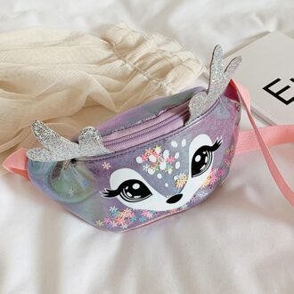 # H30 Kids Kinderen Taille Tas Meisjes Leuke Cartoon Crossbody Tassen Taille Pack Mooie Elanden Print Pu Leer Borst Zak sac Banane zilver