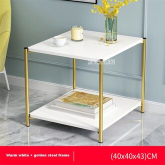 H88 Kleine Ronde Lron Thee Tafel Eenvoudige Moderne Creatieve Dubbele Laag Bank Bijzettafel Woonkamer Kleine Opslag Vierkante Koffie tafel plein warm wit