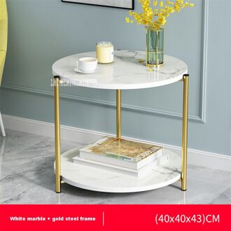 H88 Kleine Ronde Lron Thee Tafel Eenvoudige Moderne Creatieve Dubbele Laag Bank Bijzettafel Woonkamer Kleine Opslag Vierkante Koffie tafel ronde wit marble
