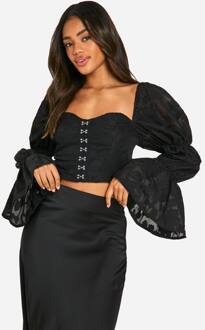 Haak-En-Oog Gebloemde Burnout Melkmeisje Corsettop, Black - 34
