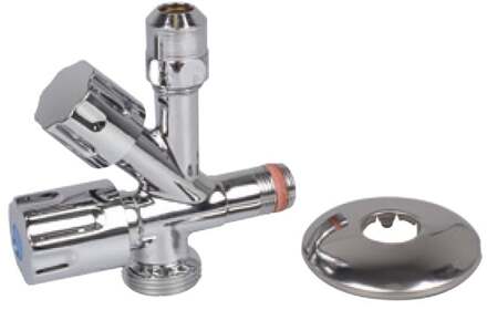 Haakse-apparaataansluiting, chroom, 3/8"ET x 3/4"ET x 3/8"ET x 10 mmQ, met terugslagklep, zelfdichtend - 98629500