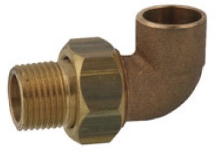 Haakse schroefkoppeling van rood messing 90°, blank, 15 mm x 1/2"ET, conische afdichting, 1 socket (4098g) - 989221055