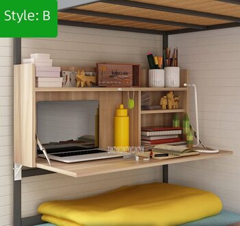 Haakse Stand Op Bed Computer Tafel Opvouwbaar Voor Bovenste/Onderste Laag Bed Studenten Lui Slaapzaal Laptop Bureau met Slot stijl B licht okkernoot