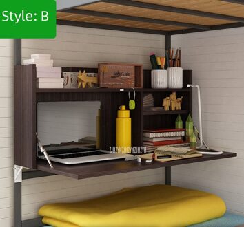 Haakse Stand Op Bed Computer Tafel Opvouwbaar Voor Bovenste/Onderste Laag Bed Studenten Lui Slaapzaal Laptop Bureau met Slot stijl B zwart okkernoot