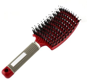 Haar Borstel Haar Hoofdhuid Massage Kam Meisjes Haarborstel Varkenshaar Nylon Vrouwen Nat Krullend Ontklitter Voor Salon Kappers Styling K-GH44-rood