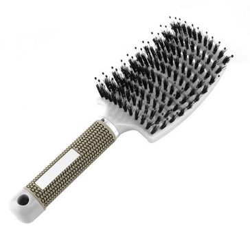 Haar Borstel Haar Hoofdhuid Massage Kam Meisjes Haarborstel Varkenshaar Nylon Vrouwen Nat Krullend Ontklitter Voor Salon Kappers Styling K-GH44-wit