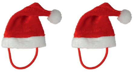 Haar elastiek - 10x - mini kerstmuts - 5,5 x 9,5 cm - polyester - kerst haaraccessoires