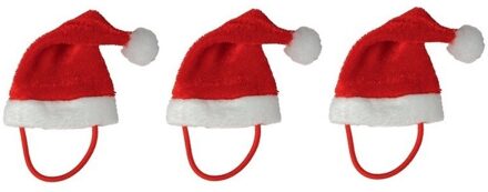 Haar elastiek - 3x - mini kerstmuts - 5,5 x 9,5 cm - polyester - kerst haaraccessoires