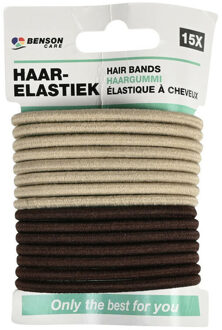Haar elastiekjes - set 15x - bruin/beige - zonder metaal - D5 cm