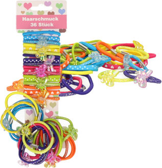 Haar elastiekjes - set 72x - gekleurd - zonder metaal - Dia 6 cm - kunststof - diverse prints