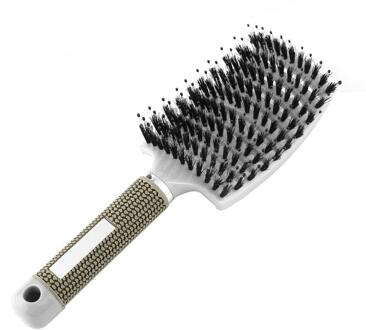 Haar Hoofdhuid Massage Kam Haarborstel Varkenshaar Nylon Vrouwen Nat Krullend Ontwarren Haar Borstel Voor Salon Kappers Styling Tools wit