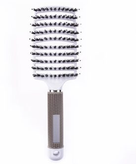 Haar Hoofdhuid Massage Kam Haarborstel Varkenshaar Nylon Vrouwen Nat Krullend Ontwarren Haar Borstel Voor Salon Kappers Styling Tools wit