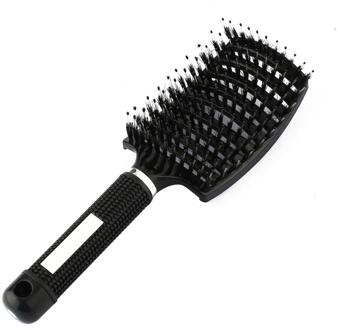 Haar Hoofdhuid Massage Kam Haarborstel Varkenshaar Nylon Vrouwen Nat Krullend Ontwarren Haar Borstel Voor Salon Kappers Styling Tools zwart