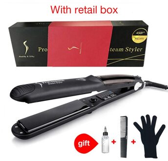 Haar Stoom Stijltang Keramische Stoom Flat Iron Vapor Plate Nat/Droog Haar Ijzer Stoomboot Styling Tool Hair Styling Accessoires US plug met doos