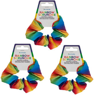 Haarbandje scrunchie haarelastiekje - 3x - Gay Pride/Regenboog - polyester - Verkleedhaardecoratie Multikleur