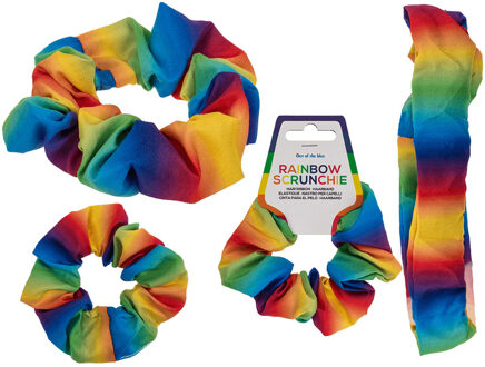 Haarbandje scrunchie haarelastiekje- Gay Pride/Regenboog thema kleuren - polyester - Verkleedhaardecoratie Multikleur