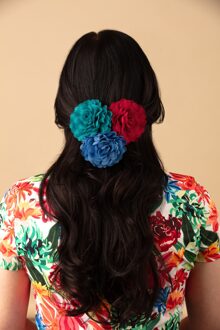 Haarbloemenset in klaproos roos, provence en turquoise Rood/Blauw/Turquoise