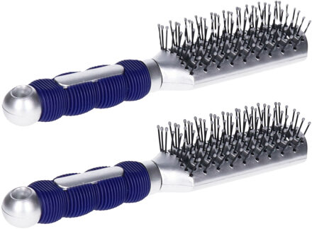Haarborstel Hairmaster - 2x - zilver met blauw handvat - 23 x 5 cm - kunststof - heren/dames/kindere