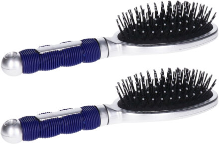 Haarborstel Hairmaster - 2x - zilver met blauw handvat - 23 x 6 cm - kunststof - heren/dames/kindere