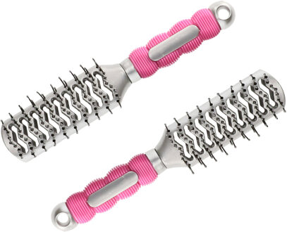 Haarborstel Hairmaster - 2x - zilver met pink handvat - 23 x 4 cm - kunststof - heren/dames/kinderen
