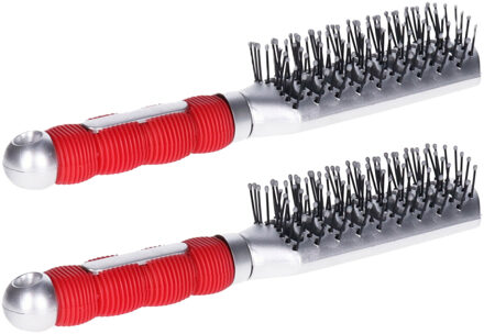 Haarborstel Hairmaster - 2x - zilver met rood handvat - 23 x 4 cm - kunststof - heren/dames/kinderen