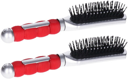 Haarborstel Hairmaster - 2x - zilver met rood handvat - 23 x 5 cm - kunststof - heren/dames/kinderen