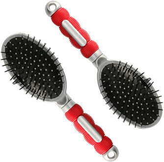 Haarborstel Hairmaster - 2x - zilver met rood handvat - 23 x 6 cm - kunststof - heren/dames/kinderen