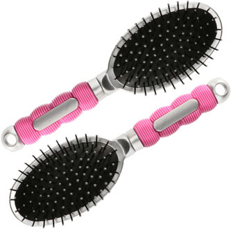 Haarborstel Hairmaster - 2x - zilver met roze handvat - 23 x 6 cm - kunststof - heren/dames/kinderen
