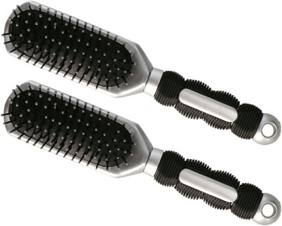 Haarborstel Hairmaster - 2x - zilver met zwart handvat - 23 x 5 cm - kunststof - heren/dames/kind
