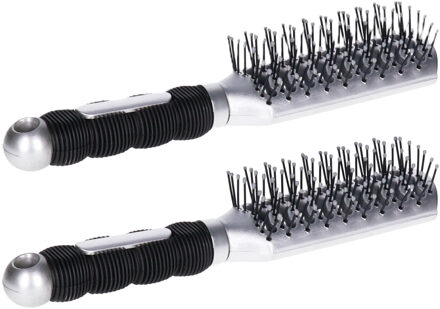 Haarborstel Hairmaster - 2x - zilver met zwart handvat - 23 x 5 cm - kunststof - heren/dames/kind