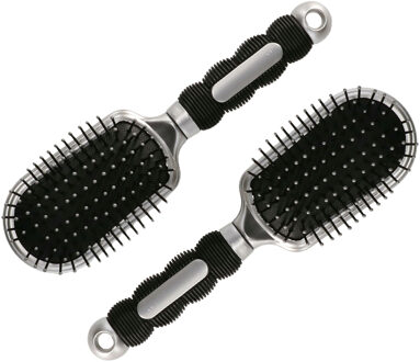 Haarborstel Hairmaster - 2x - zilver met zwart handvat - 23 x 6 cm - kunststof - heren/dames/kindere