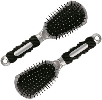 Haarborstel Hairmaster - 2x - zilver met zwart handvat - 23 x 7 cm - kunststof - heren/dames/kindere