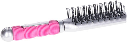 Haarborstel Hairmaster - zilver met pink handvat - 23 x 4 cm - kunststof - heren/dames/kinderen