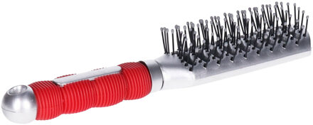 Haarborstel Hairmaster - zilver met rood handvat - 23 cm - kunststof