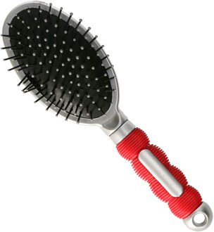 Haarborstel Hairmaster - zilver met rood handvat - 23 cm - kunststof