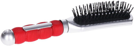 Haarborstel Hairmaster - zilver met rood handvat - 23 x 5 cm - kunststof - heren/dames/kinderen