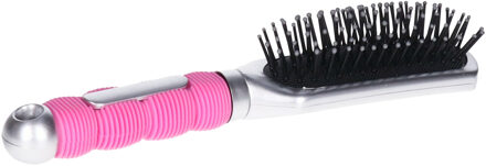 Haarborstel Hairmaster - zilver met roze handvat - 23 cm - kunststof