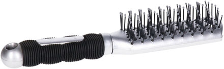 Haarborstel Hairmaster - zilver met zwart handvat - 23 cm - kunststof