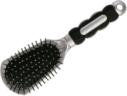 Haarborstel Hairmaster - zilver met zwart handvat - 23 cm - kunststof