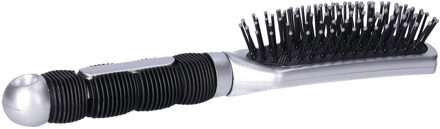 Haarborstel Hairmaster - zilver met zwart handvat - 23 x 5 cm - kunststof - heren/dames/kinderen