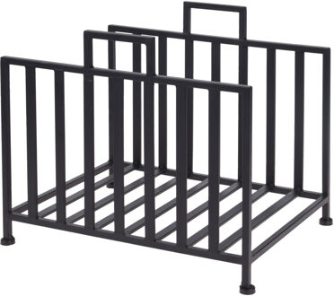 Haardblokken/houtblokken opberg standaard - metaal - 41 x 31 x 35 cm - Zwart