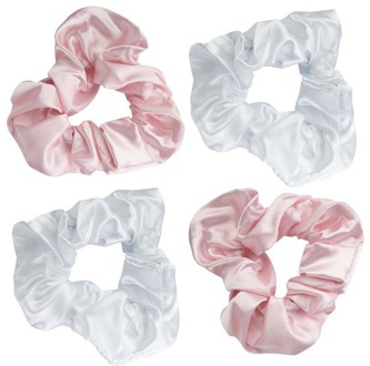 Haarelastiek brushworks Pink & White Satin Scrunchies 4 st