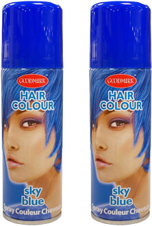 Haarspray of haarverf - 2x - kleur blauw - verkleed accessoires - 125 ml - volwassenen en kinderen